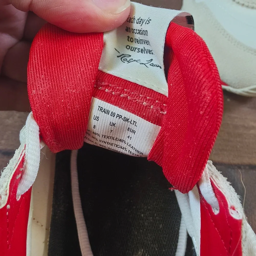 Polo Ralph Lauren Train 89 Sneakers Mens 8 White Red Good Retro Leather Mesh